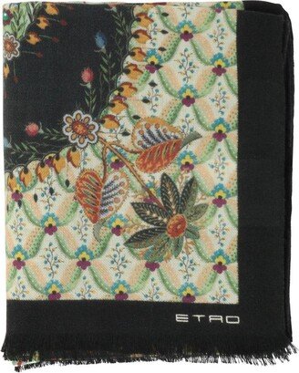 Floral-printed Fringed-hem Scarf-AB