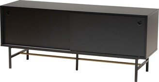 Truett Modern Dark Brown Finished Wood and Two-Tone Black and Gold Metal TV Stand