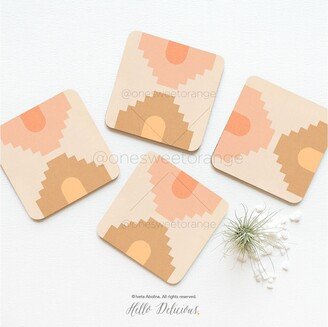 Terra Coaster Set Of 4 Stairs Arches Cork Coasters Mid Century Coral Print Gift For Mom 12