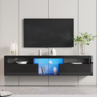 EPOWP Black modern simple TV cabinet，2 Storage Cabinet with Open Shelves for Living Room Bedroom