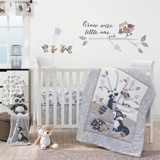 Little Rascals Gray/Taupe/White Woodland Animals and Tree 3-Piece Baby Crib Bedding Set