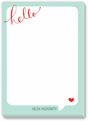 Notepads: Hello Heart 5X7 Notepad, Green, Matte