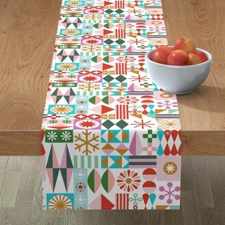 Table Runners: Geometric Grid - Stars, Snowflakes, Stripes, Diamonds Table Runner, 90X16, Multicolor