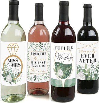 Big Dot Of Happiness Boho Botanical Bride Wedding Party Decorations - Wine Bottle Label Stickers 4 Ct