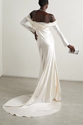 Noa Off-the-shoulder Draped Wool And Silk-blend Charmeuse Gown - Ivory