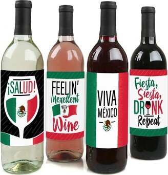 Big Dot of Happiness Viva Mexico - Mexican Independence Day Party Decorations for Women and Men - Wine Bottle Label Stickers - Set of 4