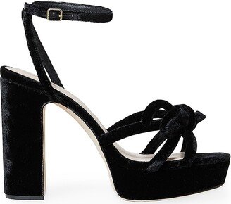 Melany Velvet Bow Heeled Platform Sandals