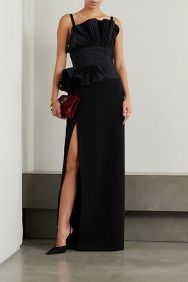 Pleated Taffeta And Crepe Gown - Black