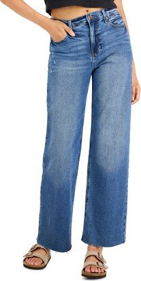 Juniors' Distressed Knee Wide Leg Jeans