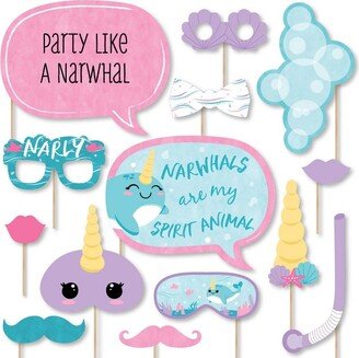 Big Dot of Happiness Narwhal Girl - Under The Sea Baby Shower or Birthday Party Photo Booth Props Kit - 20 Count