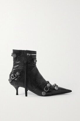 Le Cagole Studded Crinkled-leather Ankle Boot - Black