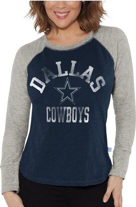 Women's G-iii 4Her by Carl Banks Navy, Gray Distressed Dallas Cowboys Raglan Waffle-Knit Long Sleeve T-shirt - Navy, Gray