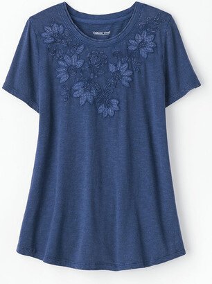 Women's Swirling Petals Slub T-Shirt - Navy - PS - Petite Size