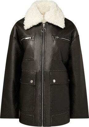 Faux Shearling Collar Zip Jacket