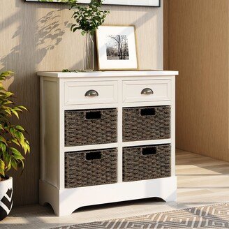 Storage Cabinet with Two Drawers and Four Classic Rattan Baskets