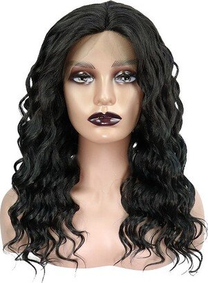 Unique Bargains Long Body Wave Lace Front Wigs for Women with Wig Cap 20 1PC Black