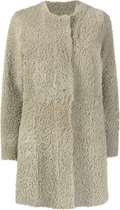 Collarless Shearling Coat