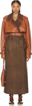 SIMKHAI Doni Faux Leather Combo Trench Coat in Brown