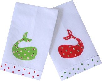 Coastal Christmas Whale Linen Guest Towel Set Gift Beach