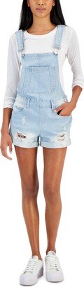 Juniors' Crisscross-Back Cuffed Denim Shortalls