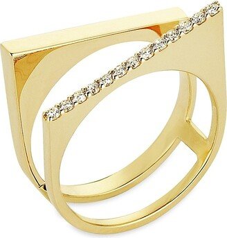 Her Story Feminine Mystique 14K Yellow Gold & 0.12 TCW Diamond Angled Double-Band Ring