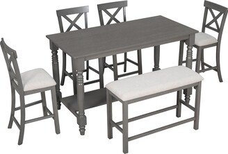 hommetree 6pcs Dining Table and Chair Set, Dining Table with 4 Chairs and Bench