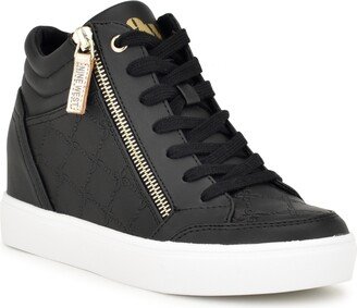 Women's Tons High Top Hidden Wedge Sneakers - Embossed Black, Gold - Faux Leather