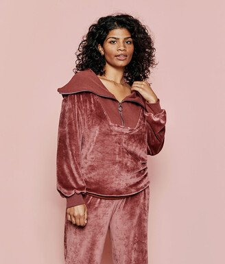 The Plush Velour Half-Zip Pullover - Rosewood