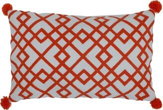 Entryways Quinn Woven Outdoor Pillow 12 in. x 20 in. with pompoms