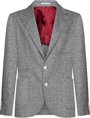 Single-Breasted Herringbone Tailored Blazer