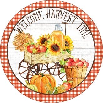 Welcome Harvest Time Sign - Fall Autumn Wreath Metal