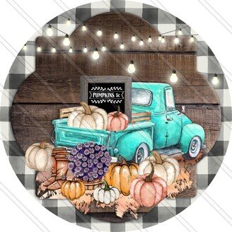 Pumpkin Patch Sign - Blue Truck Fall Autumn Wreath Metal