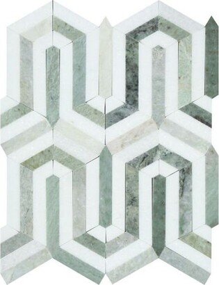 Thassos White Marble Honed Berlinetta Mosaic Tile W/Ming-Green