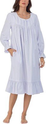 Cotton Flannel Long Sleeve Waltz Gown (Blue) Women's Pajama