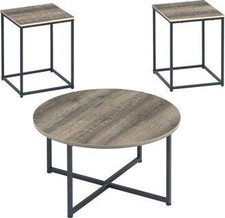 Wooden Table Set with Sturdy Metal Base, Set of Three, Gray and Brown