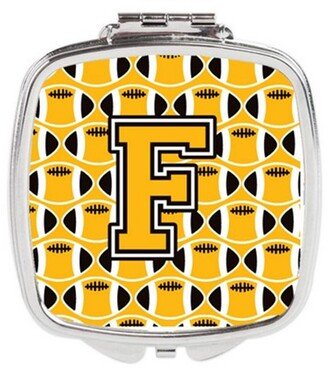 CJ1080-FSCM Letter F Football Black, Old Gold & White Compact Mirror