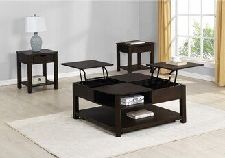 3 Piece Lift Top Coffee and End Table Set in Dark Brown