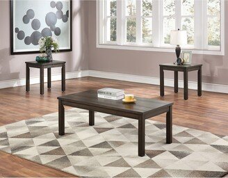 Pine Wood 3 Piece Coffee Table Set in Dark Brown