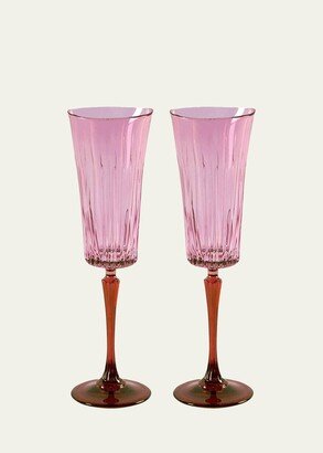 Pink Shaded Stemmed Flute Glasses, Set of 2