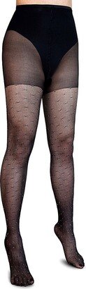 LECHERY European Made Glitter Vertical Stitch Print Tights