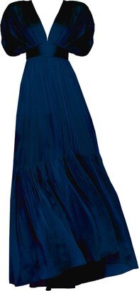 Angelika Jozefczyk Lerena Chiffon Evening Gown Navy Blue