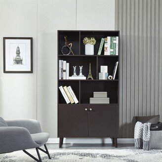 BESTCOSTY Wooden Bookshelf with Doors