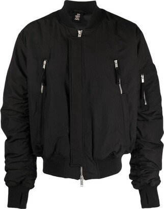 Zip-Up Bomber Ruched-Detail Jacket