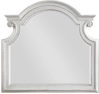 Fil 46 Inch Solid Wood Mirror, Arch Top, Scalloped, Antique White