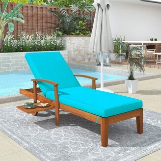 TOSWIN Outdoor Solid Wood 78.8 Chaise Lounge Patio Reclining Daybed with Cushion Wheels and Sliding Cup Table for Backyard Garden