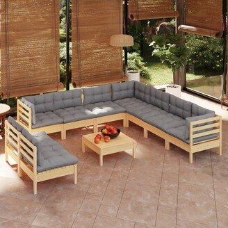 10 Piece Patio Lounge Set with Gray Cushions Solid Pinewood - 25 x 25 x 24.6