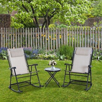 3 PCS Folding Rocking Chair Bistro Set with Table, Cream White