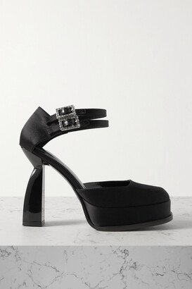 Angel Y Crystal-embellished Satin Platform Pumps - Black