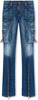 Low-Rise Cargo Flared Jeans