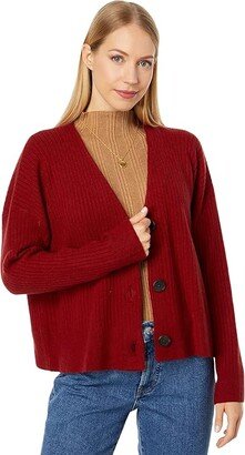 Cameron Ribbed Cardigan Sweater in Coziest Yarn (Wild Cranberry) Women's Clothing